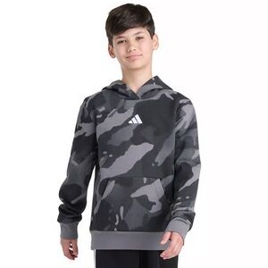 Adidas Boy's Pullover Black Fleece Halftone Camo Printed Hoodie